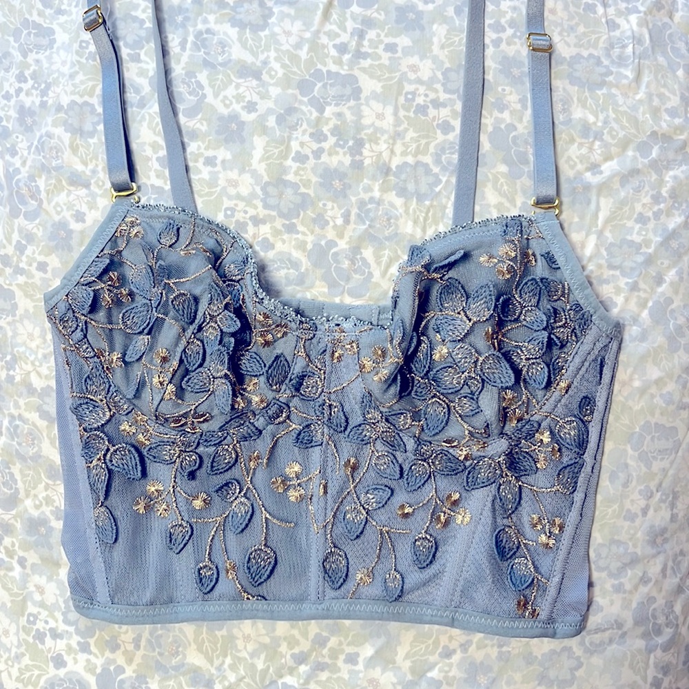 Light Blue and gold corset top